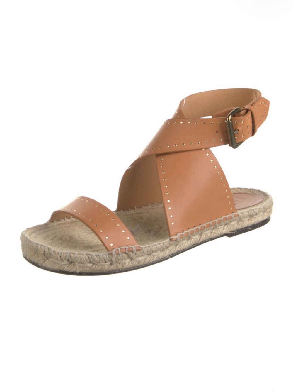 Isabel Marant Tan Leather Studded Espadrille Sandal with Ankle Buckle